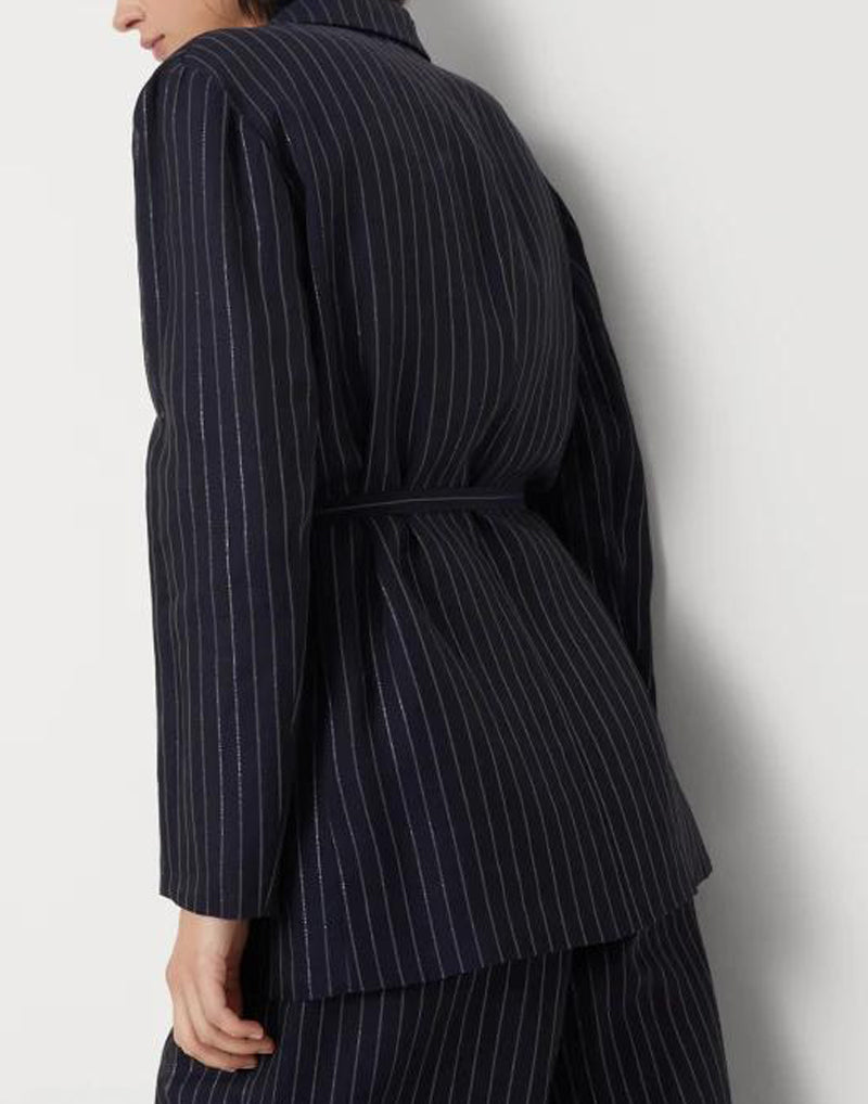 BRUNELLO CUCINELLI WOMEN'S BLUE PINSTRIPE DECONSTRUCTED JACKET