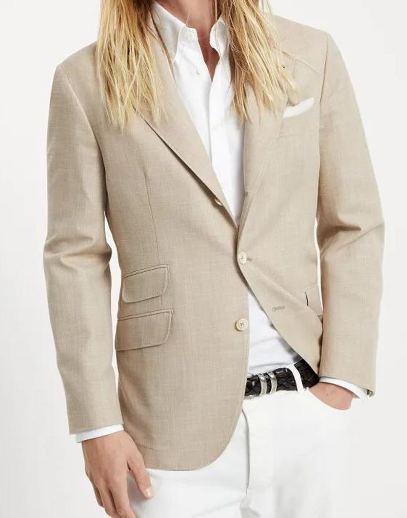 BRUNELLO CUCINELLI MEN'S BEIGE WOOL BLEND BLAZER