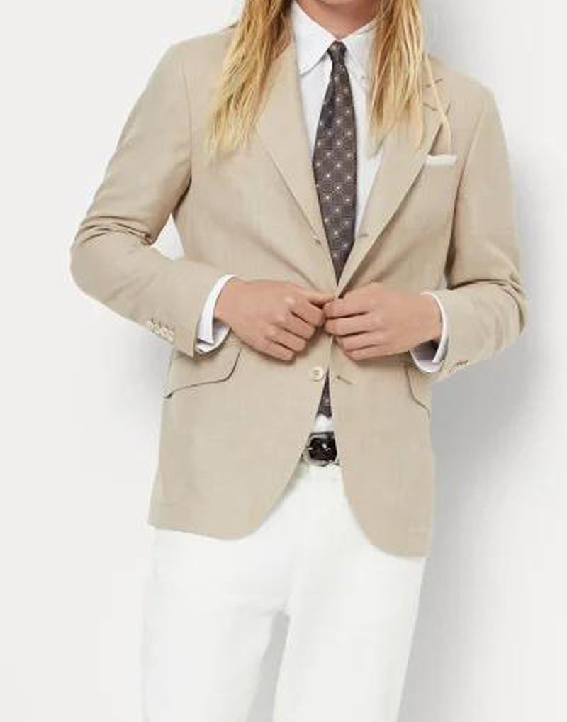 BRUNELLO CUCINELLI MEN'S BEIGE WOOL BLEND BLAZER