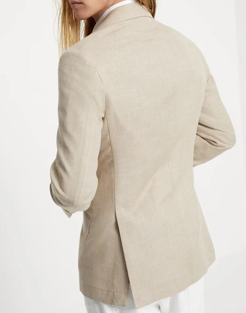 BRUNELLO CUCINELLI MEN'S BEIGE WOOL BLEND BLAZER