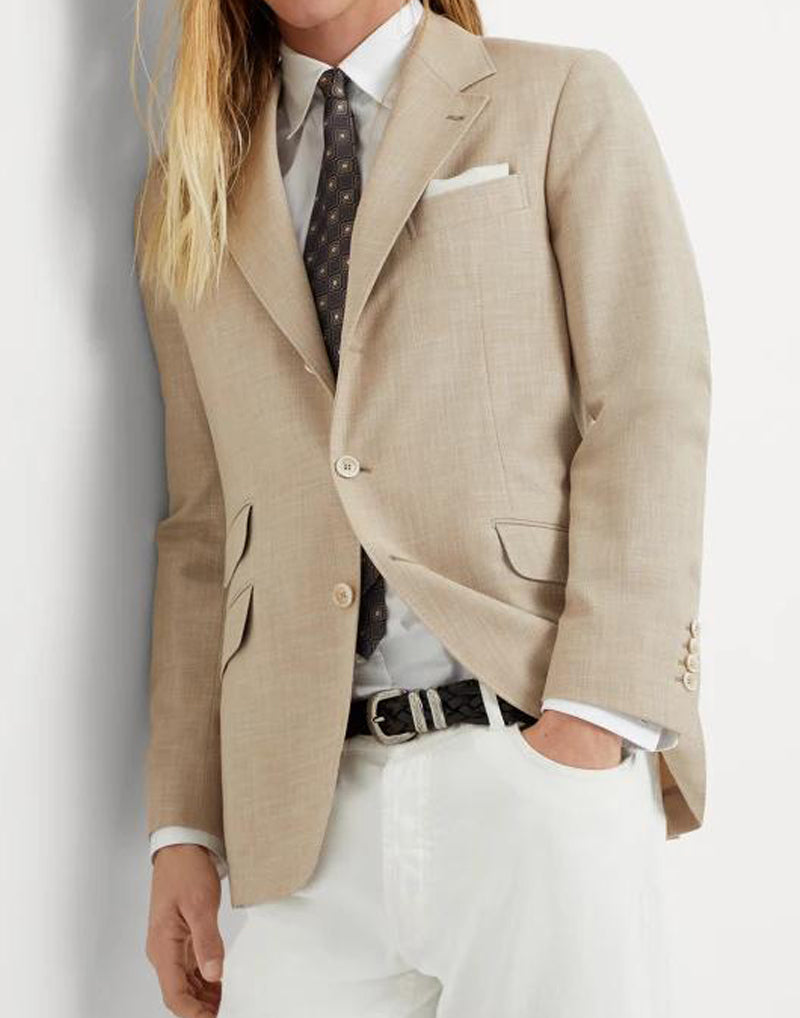 BRUNELLO CUCINELLI MEN'S BEIGE WOOL BLEND BLAZER