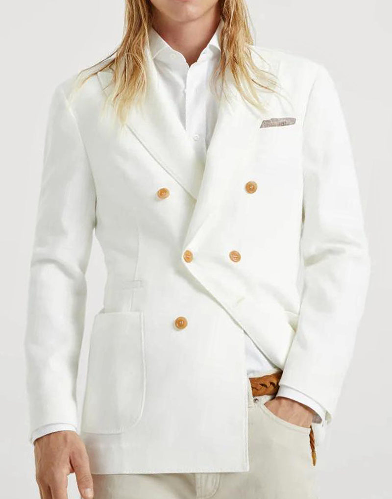 BRUNELLO CUCINELLI MEN'S WHITE LINEN DECONSTRUCTED BLAZER