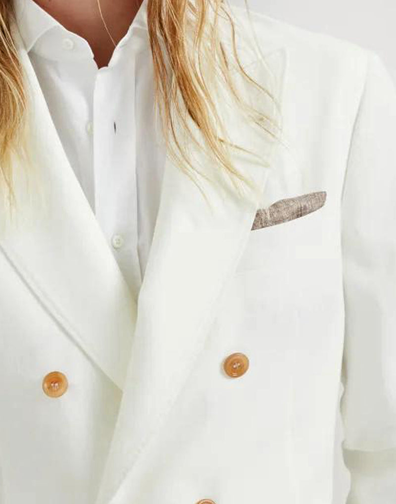 BRUNELLO CUCINELLI MEN'S WHITE LINEN DECONSTRUCTED BLAZER