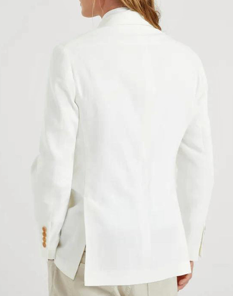 BRUNELLO CUCINELLI MEN'S WHITE LINEN DECONSTRUCTED BLAZER