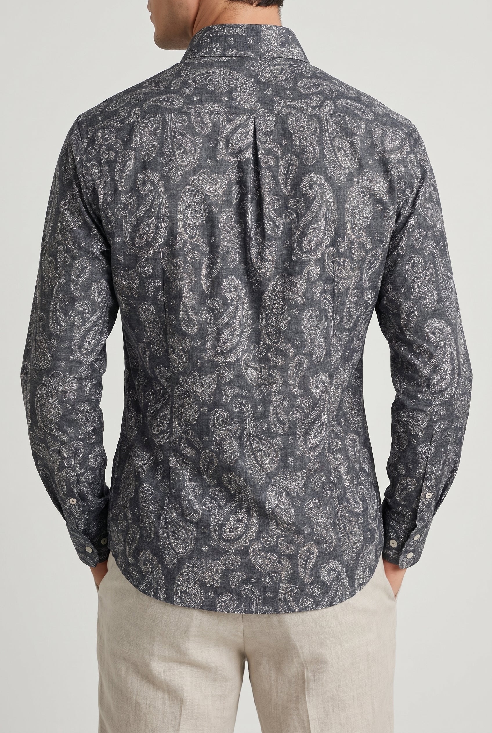 BRUNELLO CUCINELLI MEN'S DARK GREY SLIM FIT PAISLEY SHIRT NWT