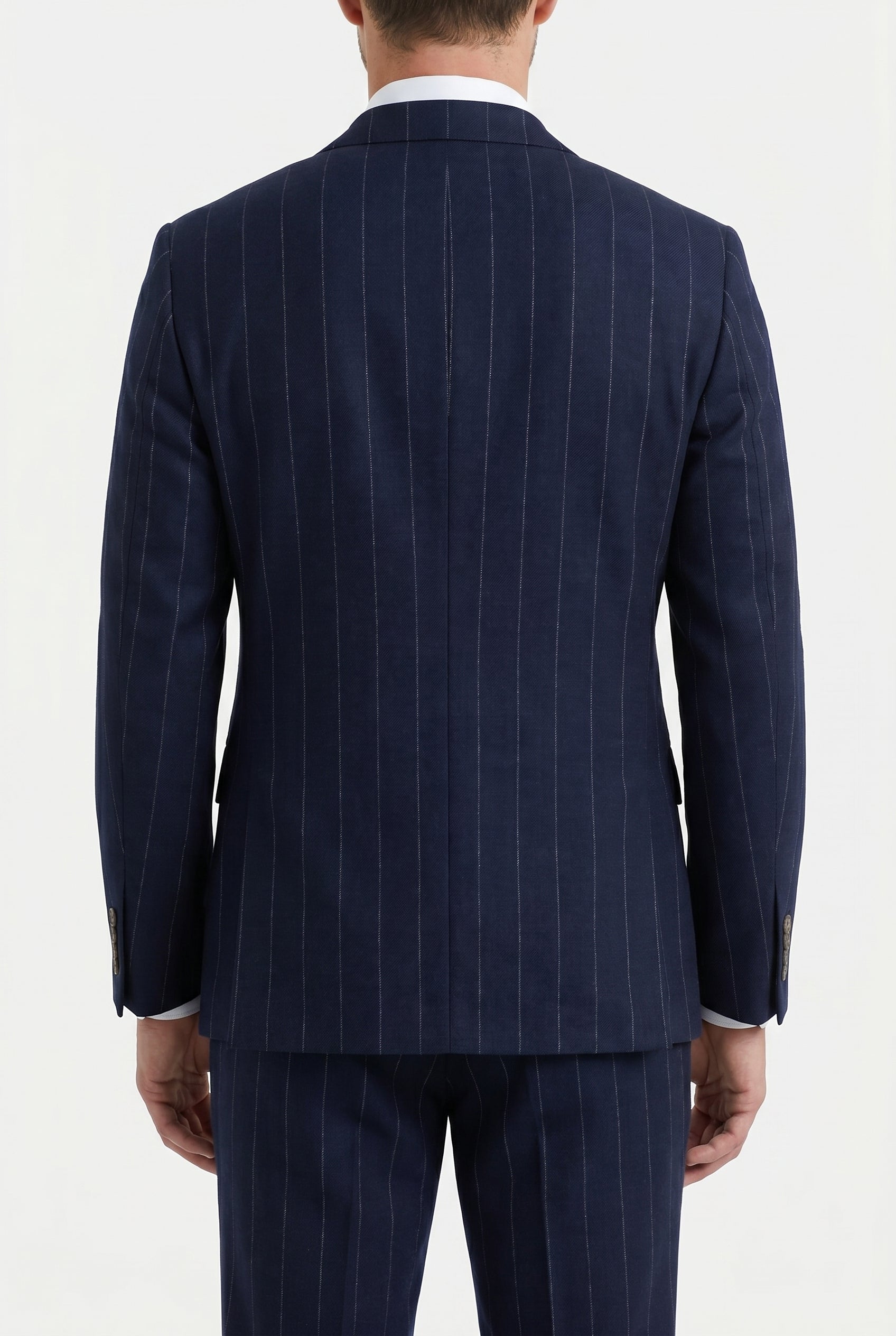 BRUNELLO CUCINELLI MEN'S BLUE WOOL PINSTRIPE TAILORED JACKET