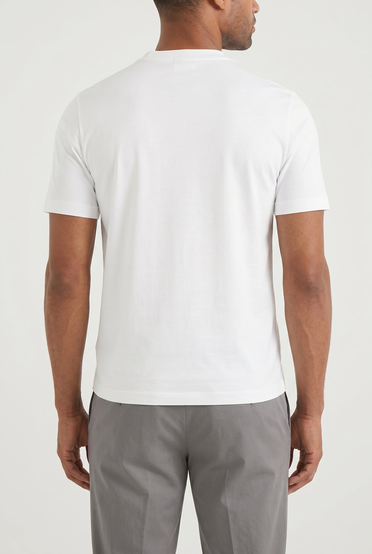 BRUNELLO CUCINELLI MEN'S OPTICAL WHITE COTTON CREWNECK T-SHIRT WITH PRINT