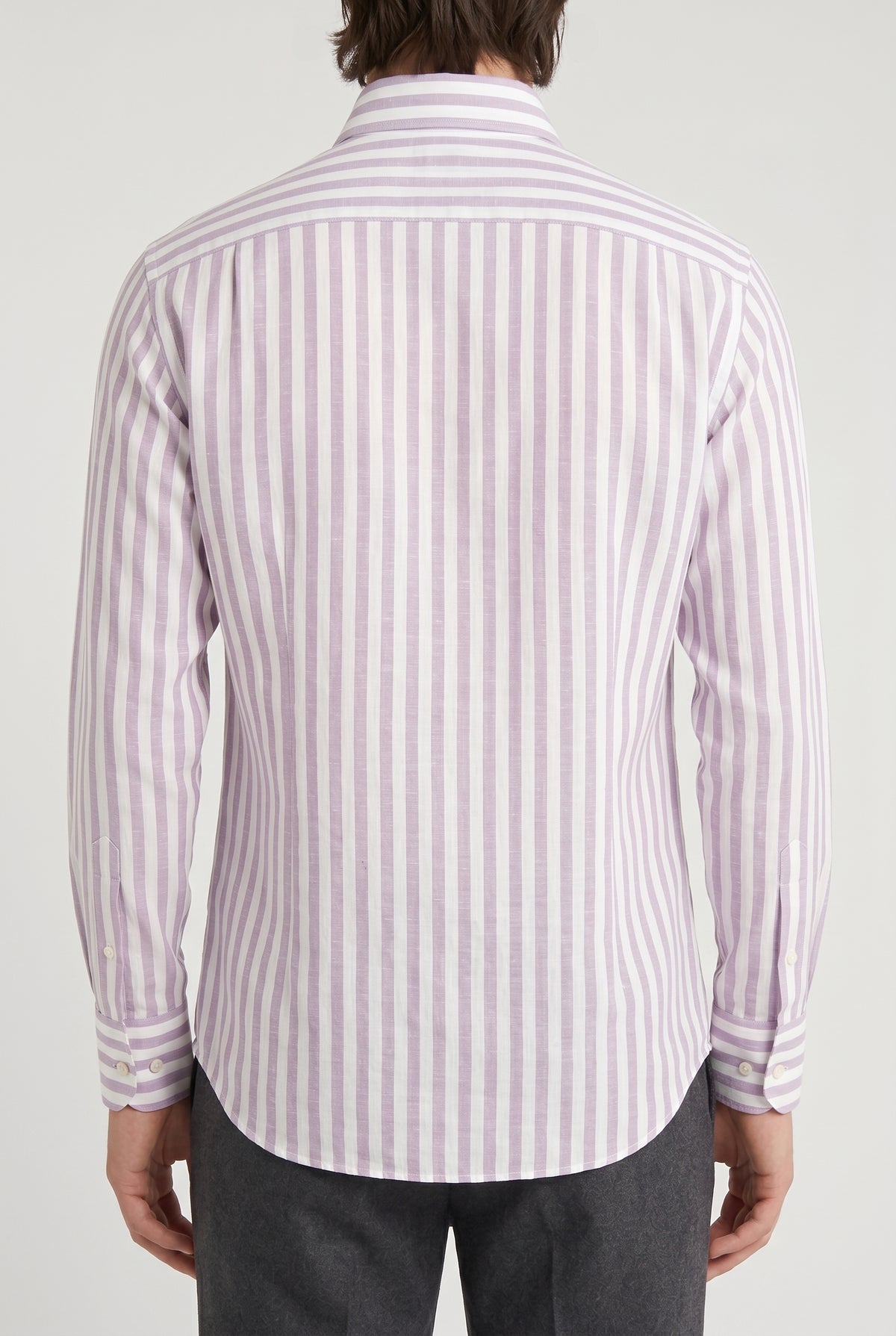 BRUNELLO CUCINELLI MEN'S WHITE LAVENDER CASHMERE BLEND STRIPED SHIRT
