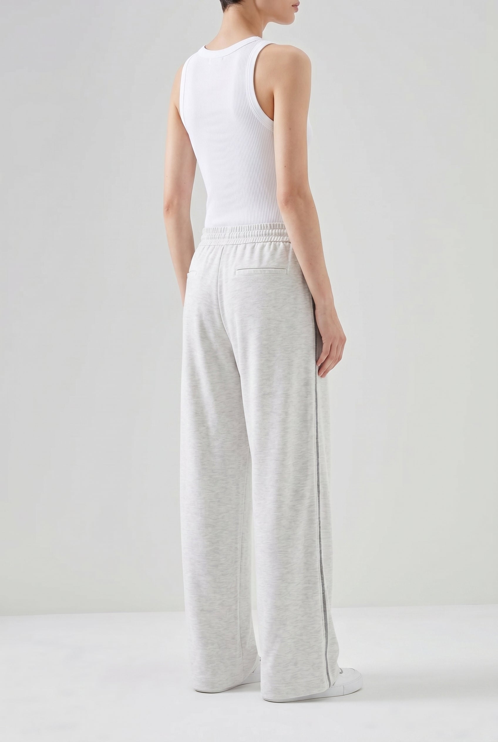 BRUNELLO CUCINELLI WOMEN'S PEARL WHITE SILK BLEND WIDE TROUSERS
