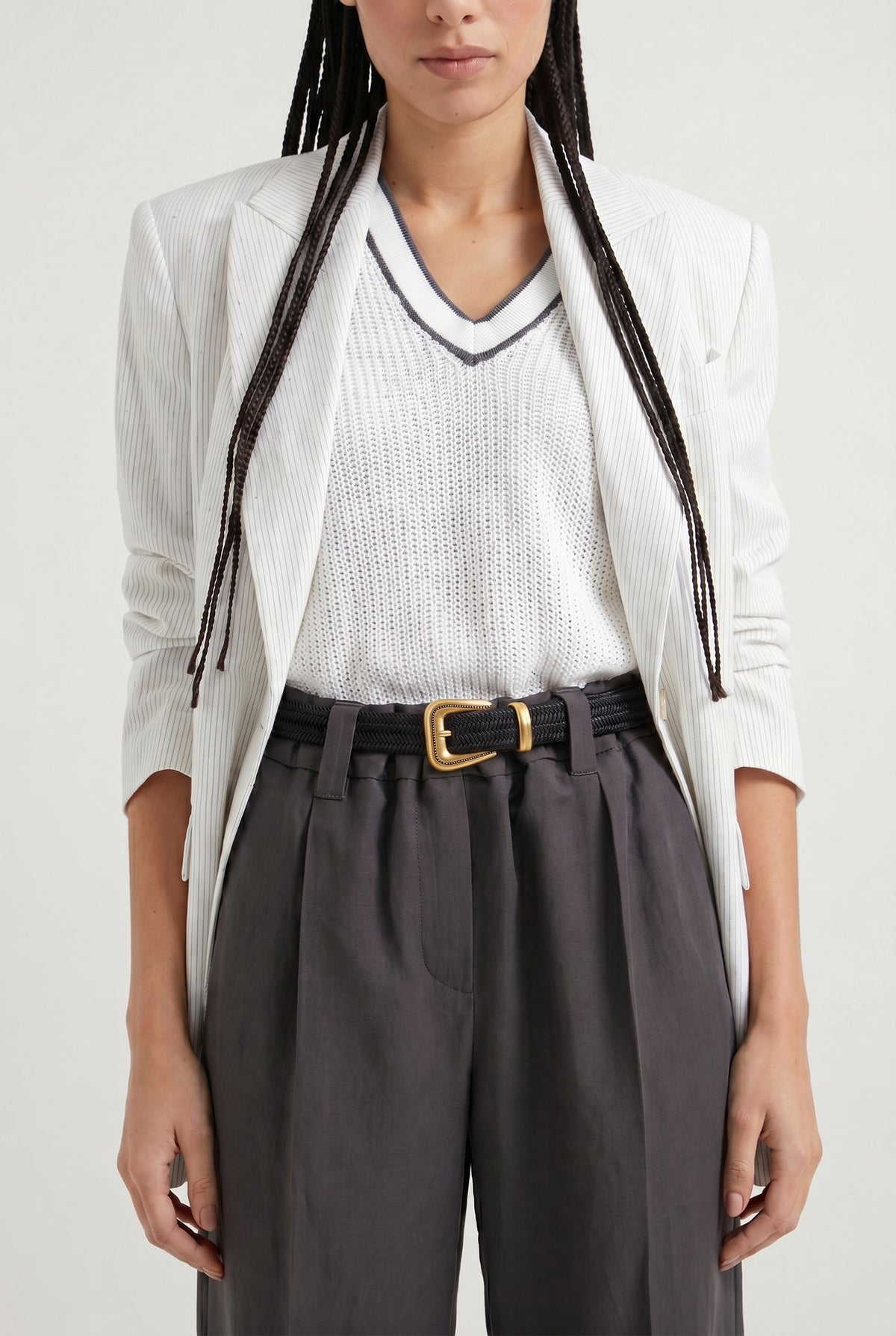 BRUNELLO CUCINELLI WOMEN'S BLACK WOVEN BELT WITH BUCKLE
