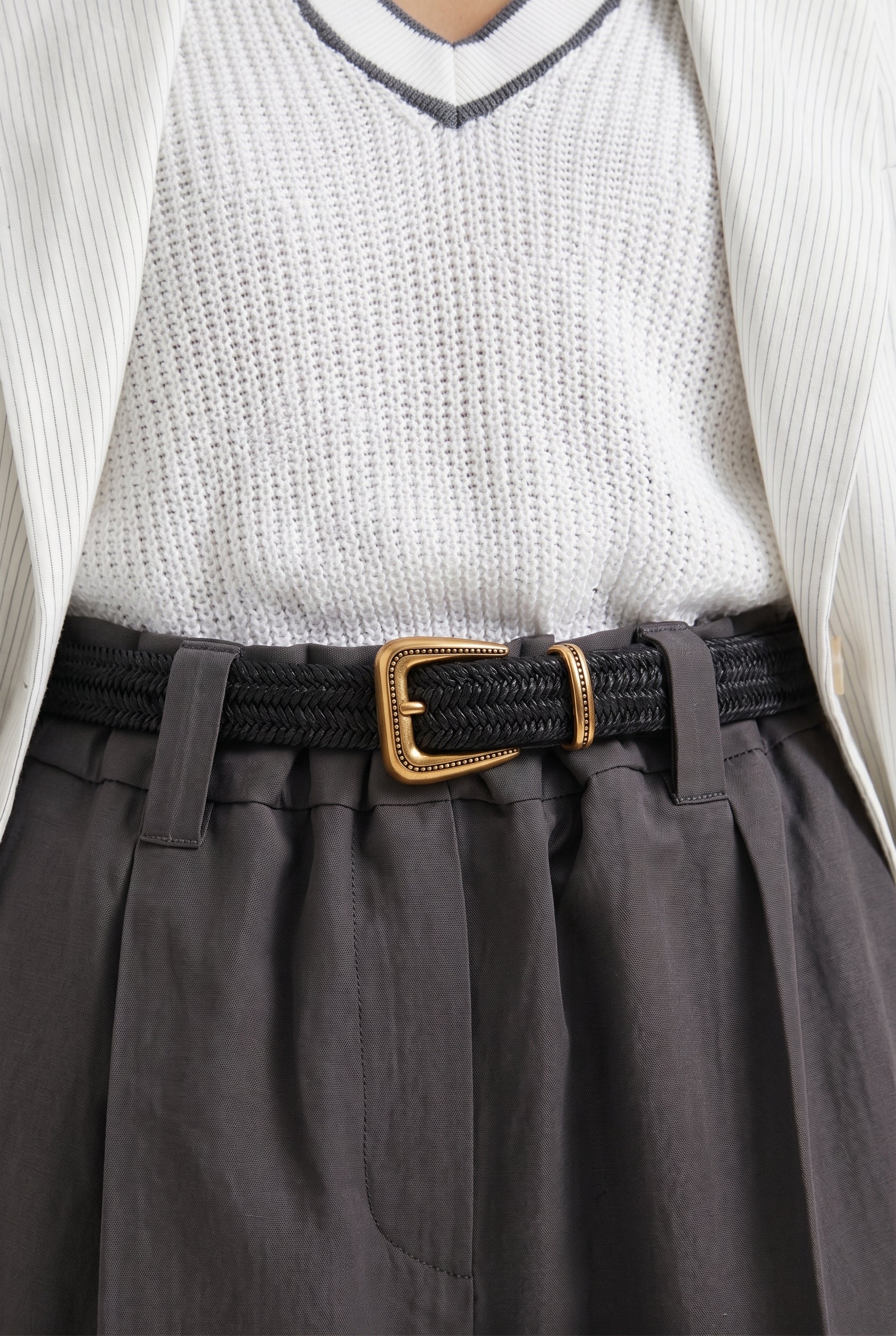 BRUNELLO CUCINELLI WOMEN'S BLACK WOVEN BELT WITH BUCKLE