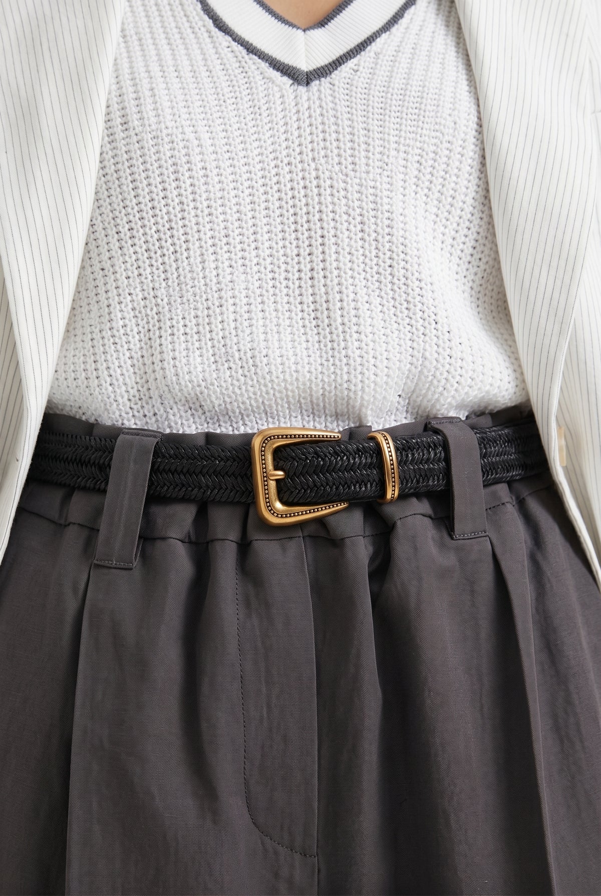 BRUNELLO CUCINELLI WOMEN'S BLACK WOVEN BELT WITH BUCKLE