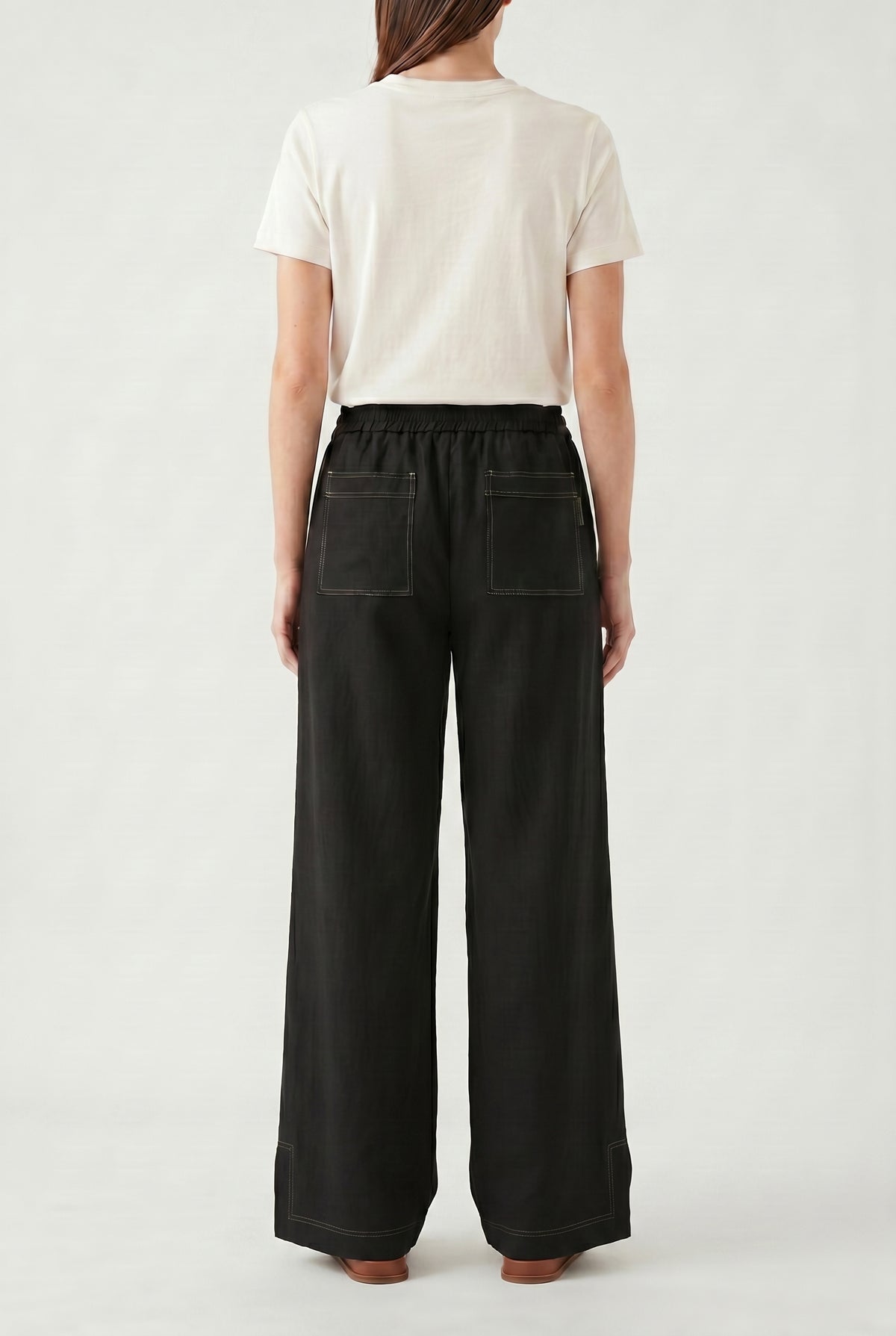 BRUNELLO CUCINELLI WOMEN'S BLACK WIDE LEG COTTON TROUSERS