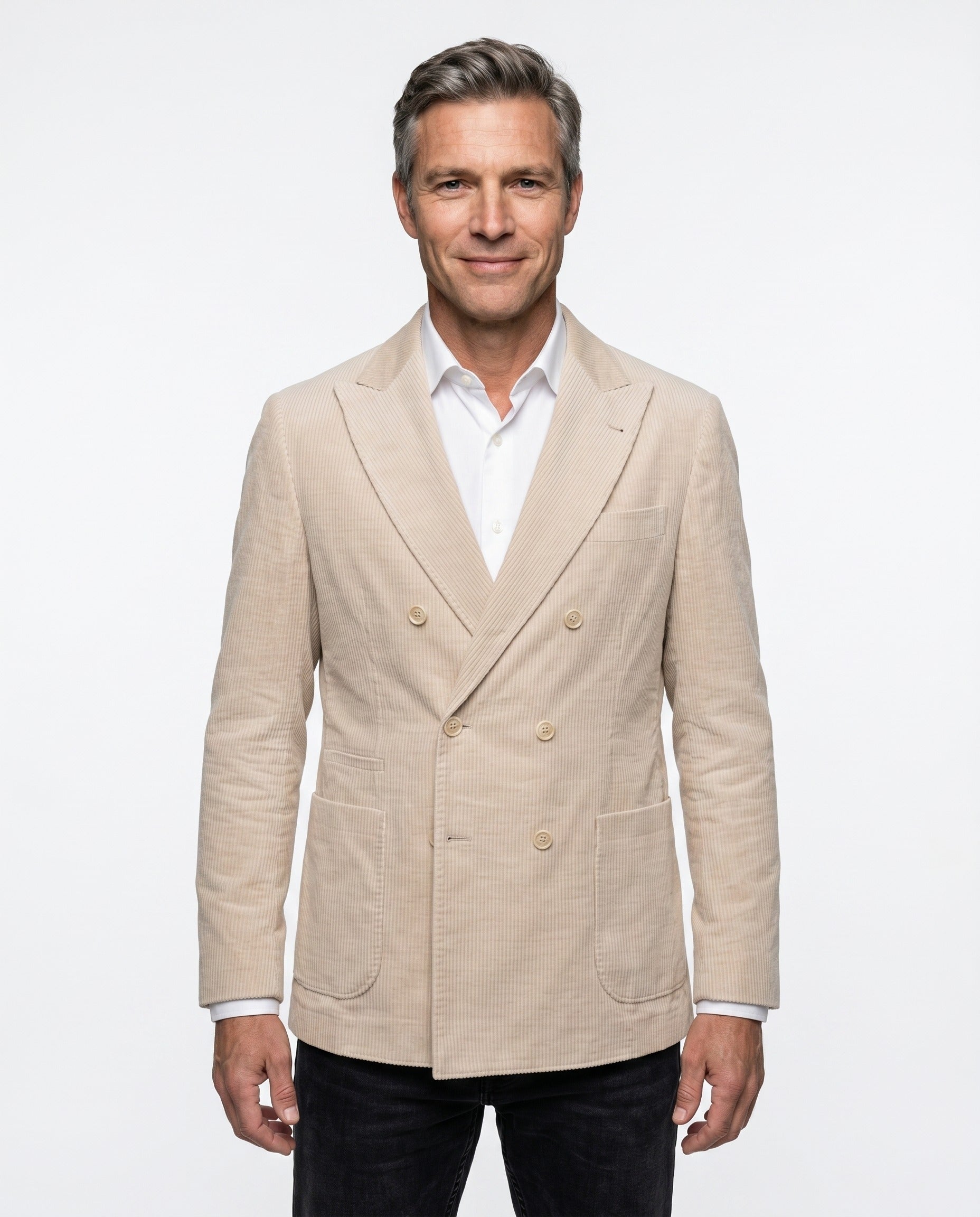 BRUNELLO CUCINELLI MEN'S CAMEL CASHMERE CORDUROY DOUBLE-BREASTED BLAZER