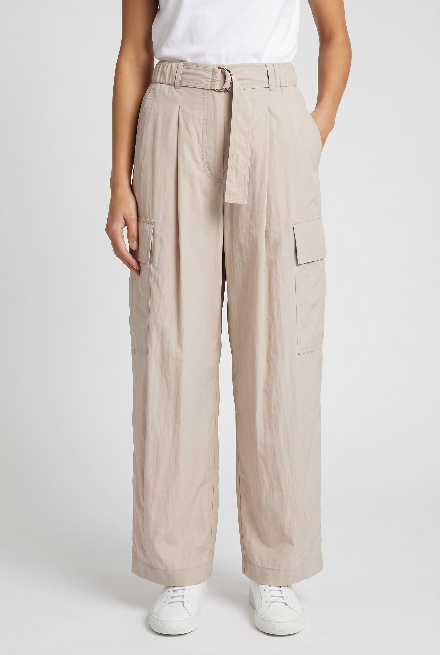 BRUNELLO CUCINELLI WOMEN'S OSTRICA BELTED WIDE LEG TROUSERS