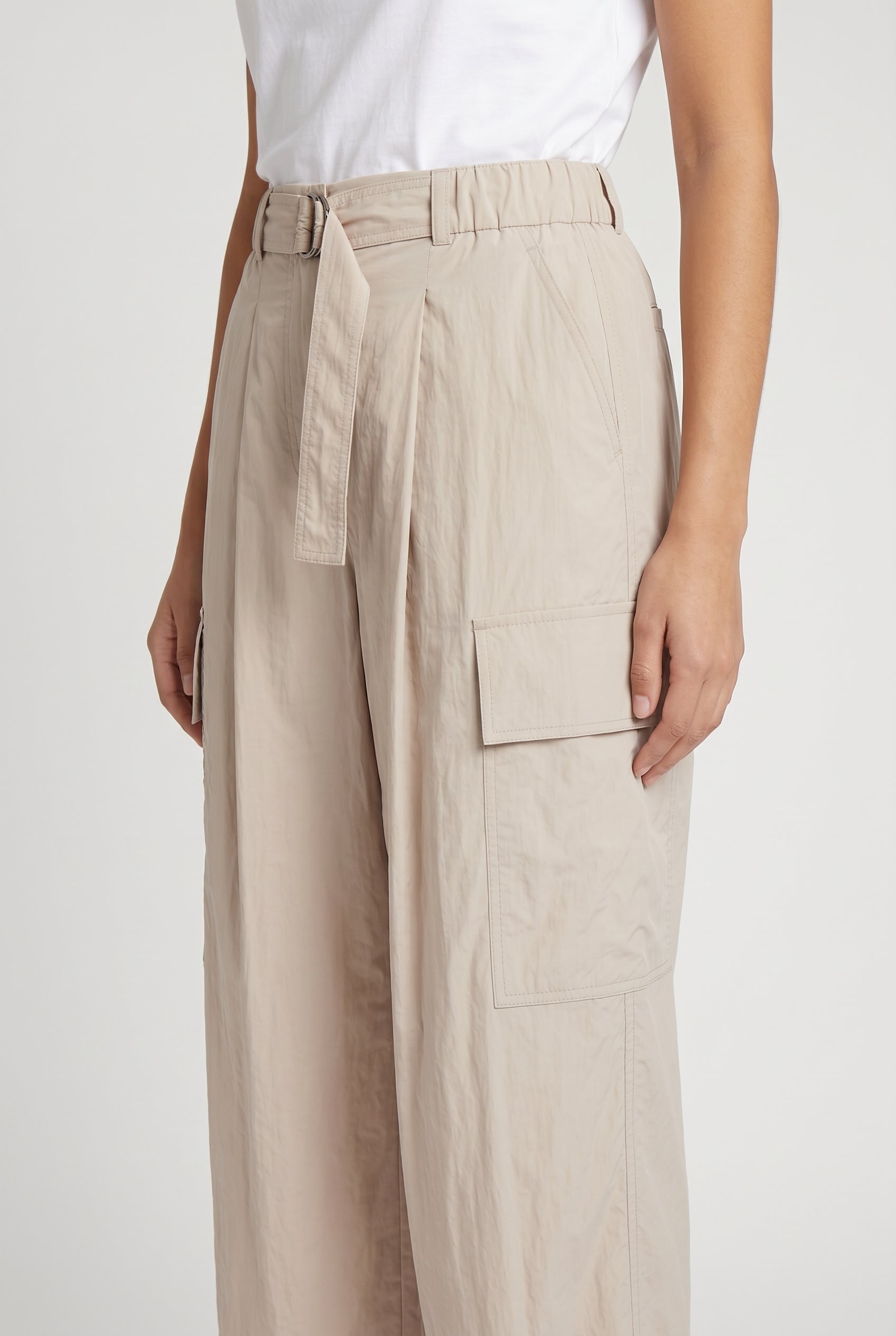 BRUNELLO CUCINELLI WOMEN'S OSTRICA BELTED WIDE LEG TROUSERS