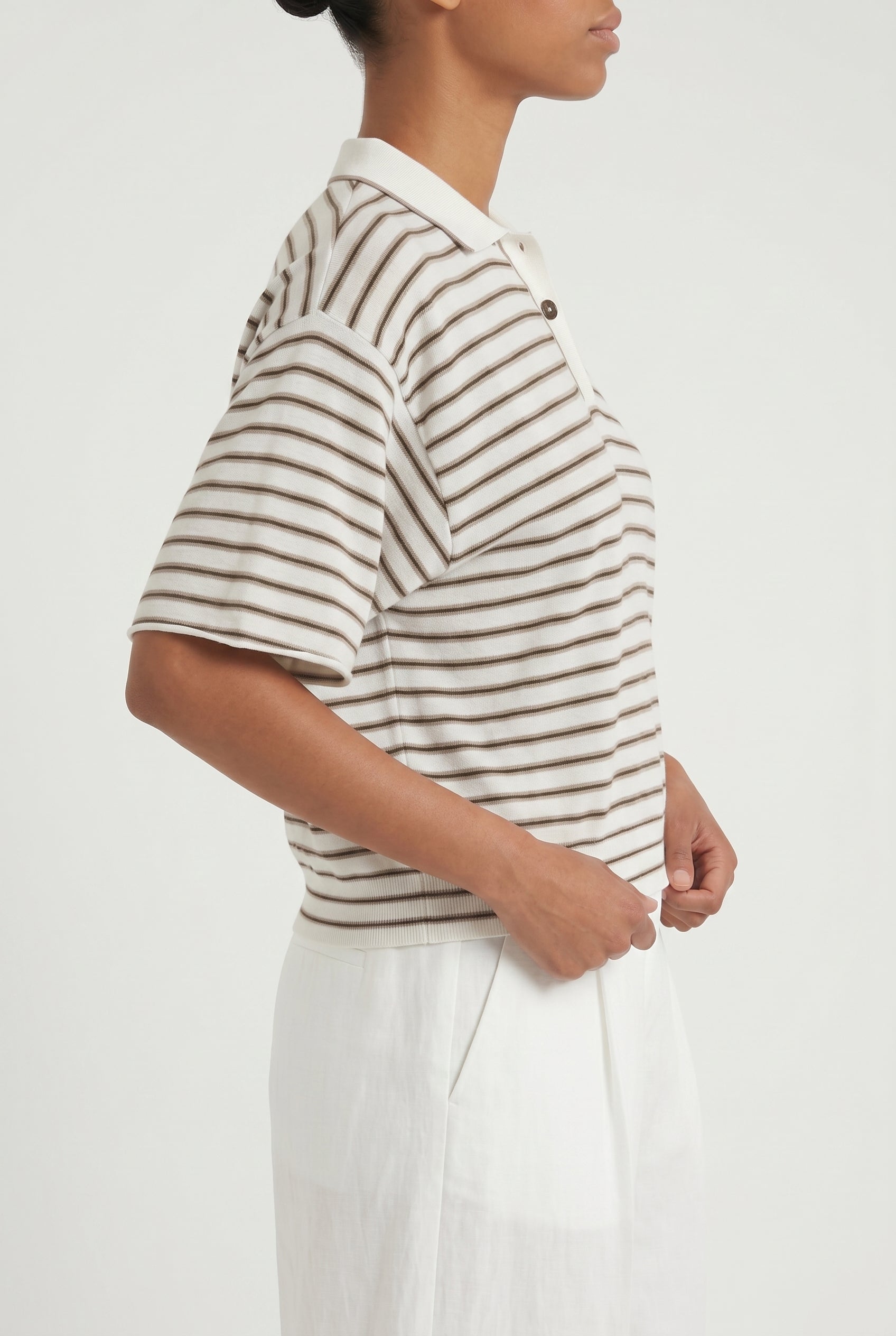 BRUNELLO CUCINELLI WOMEN'S WHITE STRIPED WOOL SHIRT