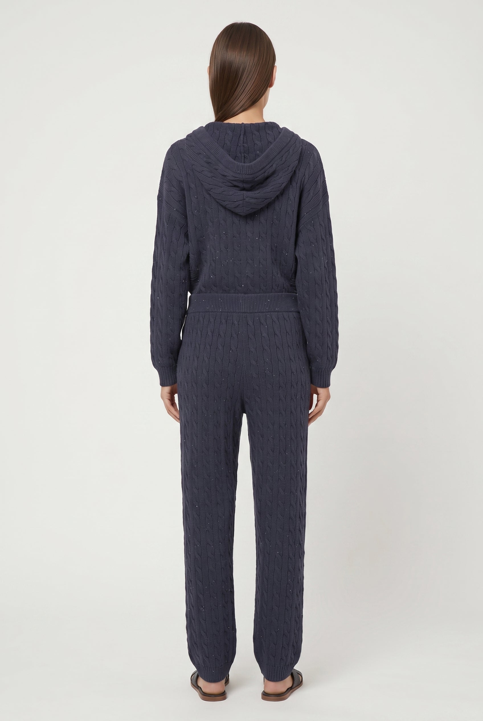 BRUNELLO CUCINELLI WOMEN'S DARK BLUE CABLE KNIT TROUSERS