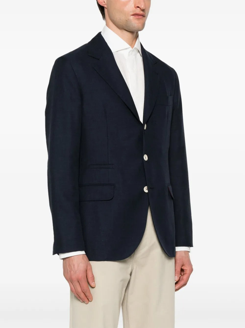 BRUNELLO CUCINELLI MEN'S NAVY WOOL COTTON BLAZER