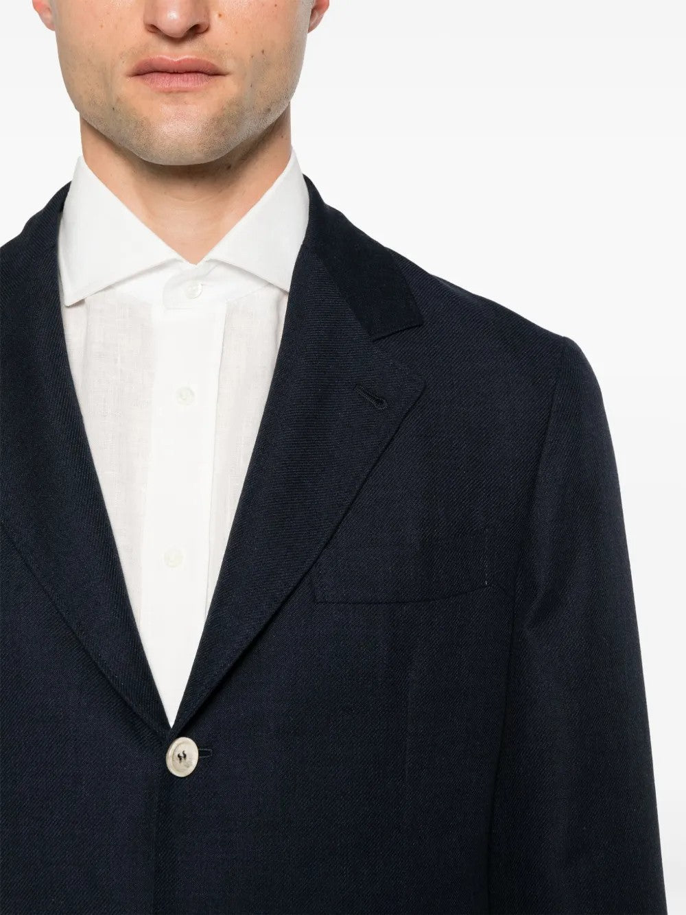 BRUNELLO CUCINELLI MEN'S NAVY WOOL COTTON BLAZER