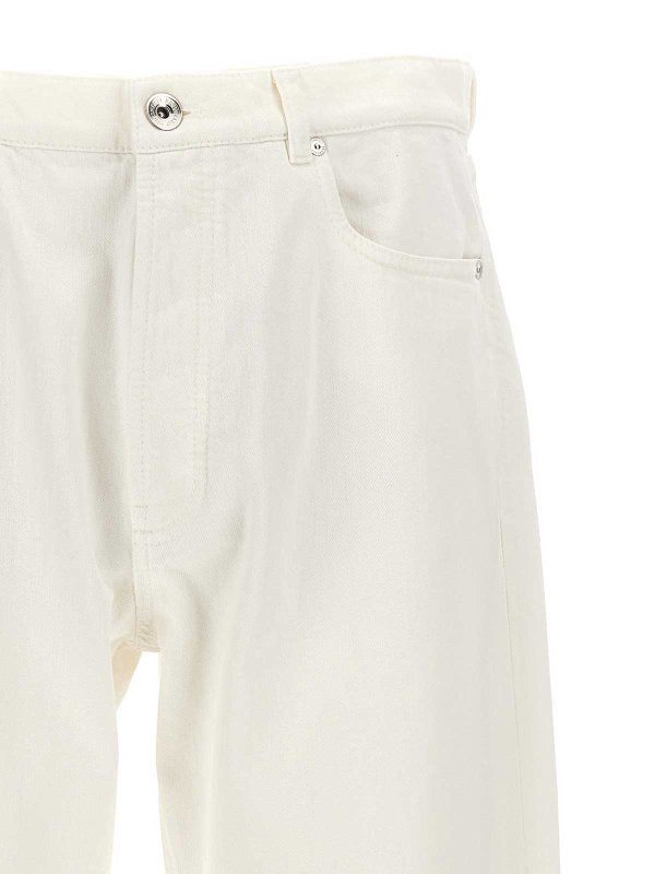BRUNELLO CUCINELLI MEN'S OFF WHITE RELAXED COTTON TROUSERS