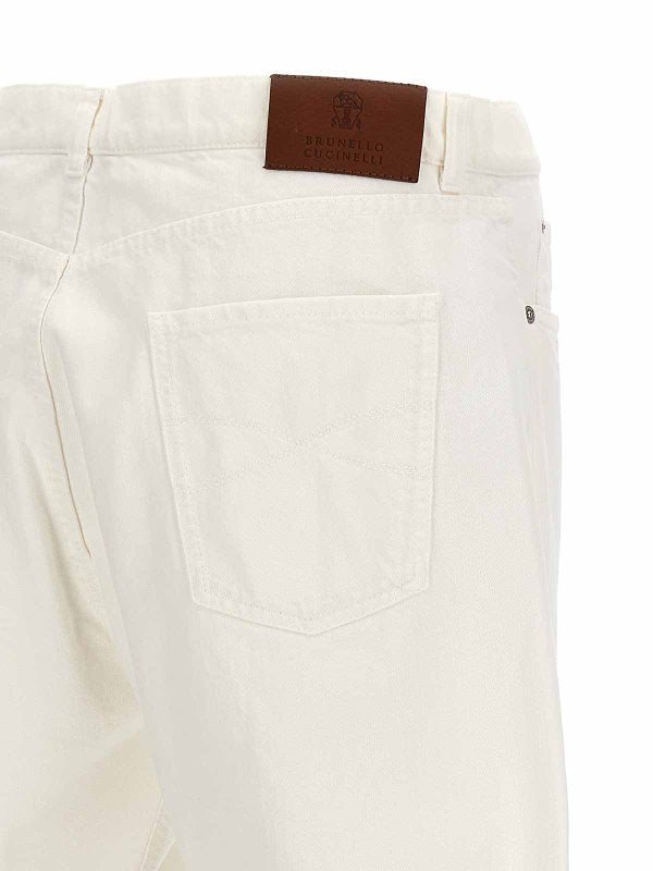 BRUNELLO CUCINELLI MEN'S OFF WHITE RELAXED COTTON TROUSERS