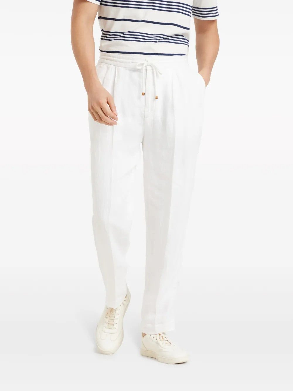 BRUNELLO CUCINELLI MEN'S WHITE LINEN RELAXED TROUSERS