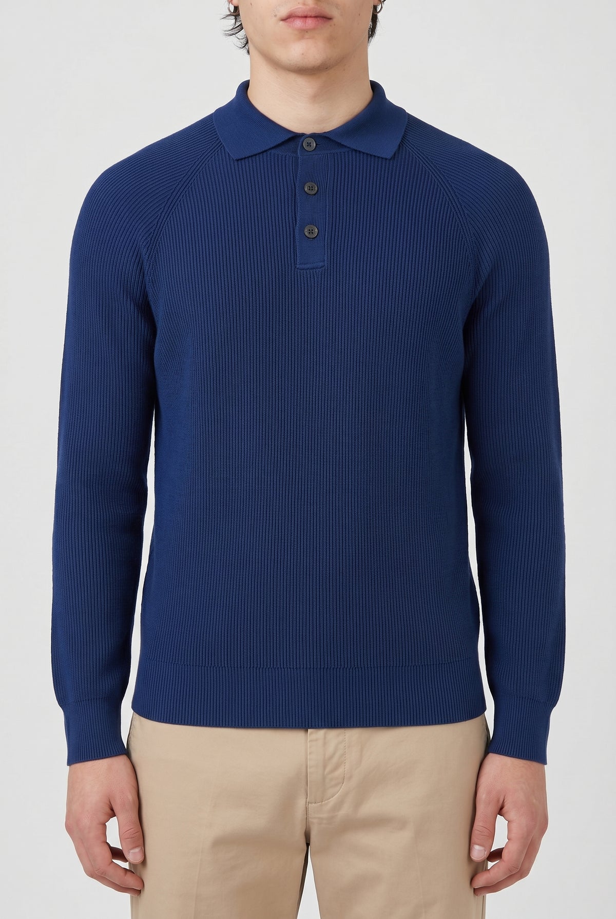 BRUNELLO CUCINELLI MEN'S DARK BLUE KNIT POLO SHIRT