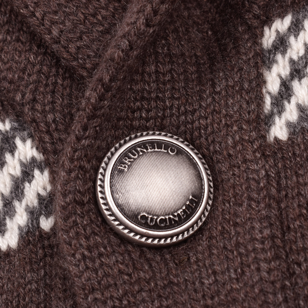 BRUNELLO CUCINELLI MEN'S BROWN CASHMERE PATTERNED CARDIGAN SWEATER