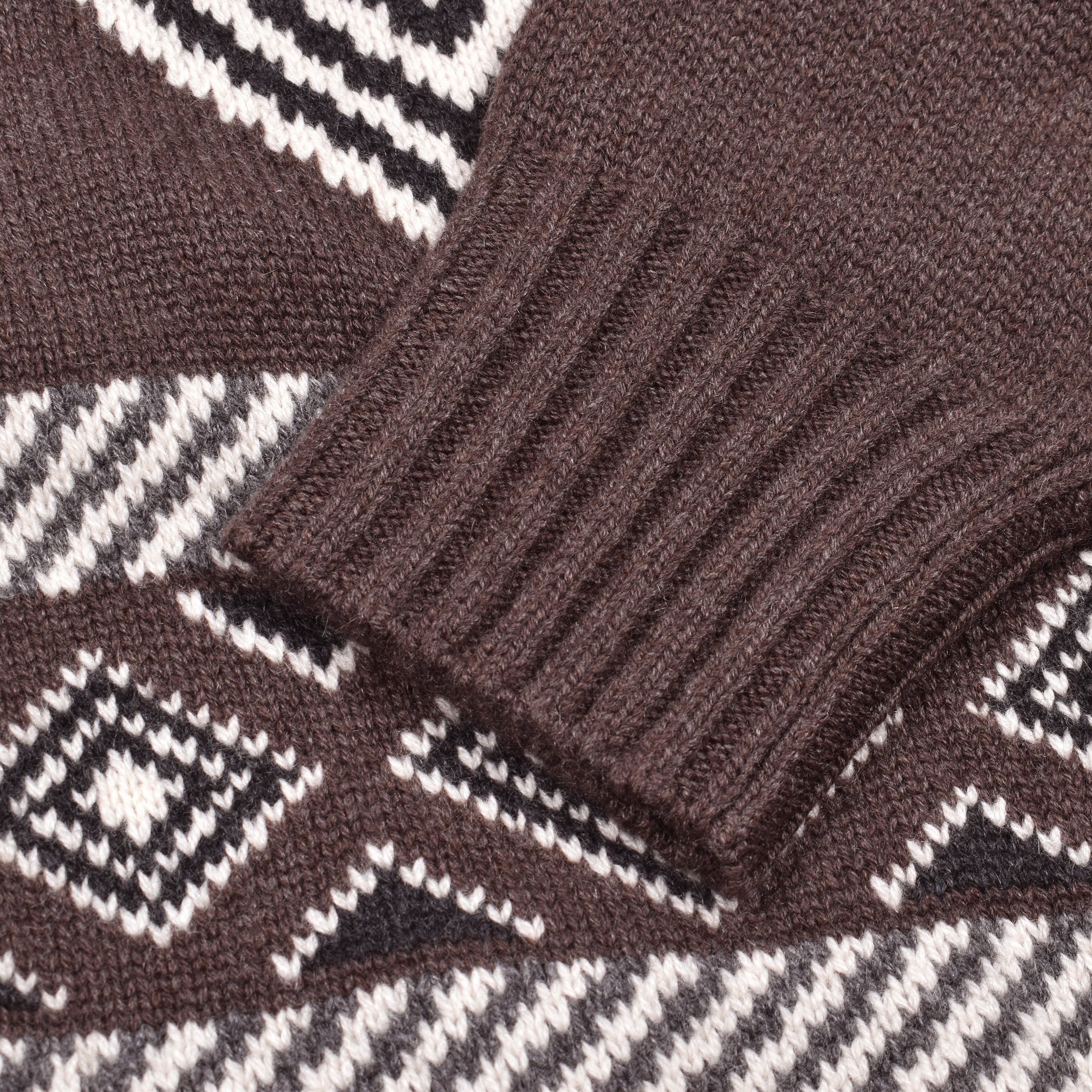 BRUNELLO CUCINELLI MEN'S BROWN CASHMERE PATTERNED CARDIGAN SWEATER