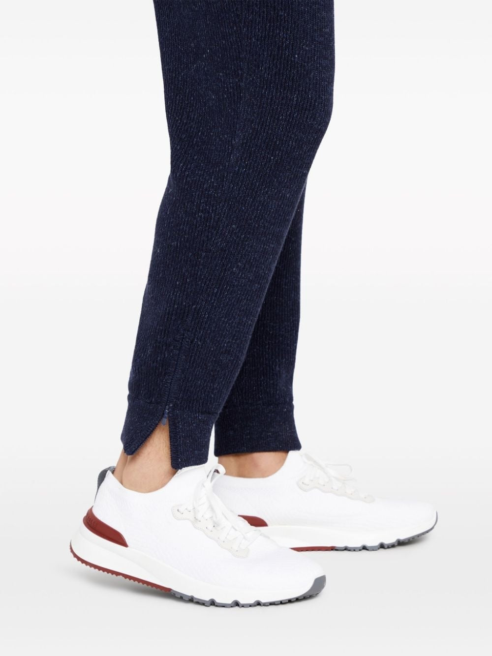 BRUNELLO CUCINELLI MEN'S NAVY COTTON LINEN RIBBED JOGGER TROUSERS
