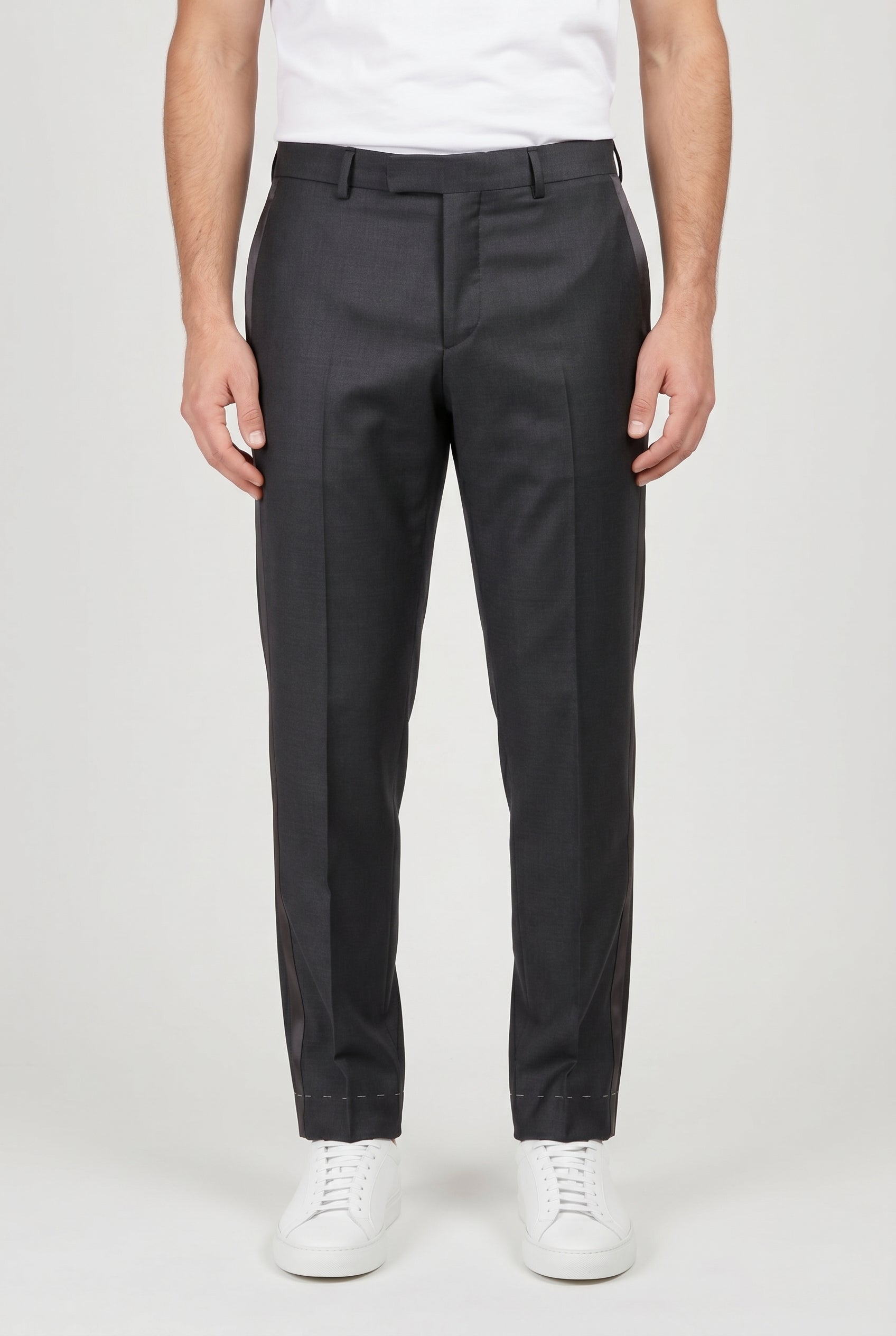 BRUNELLO CUCINELLI MEN'S DARK GREY WOOL BLEND TROUSERS