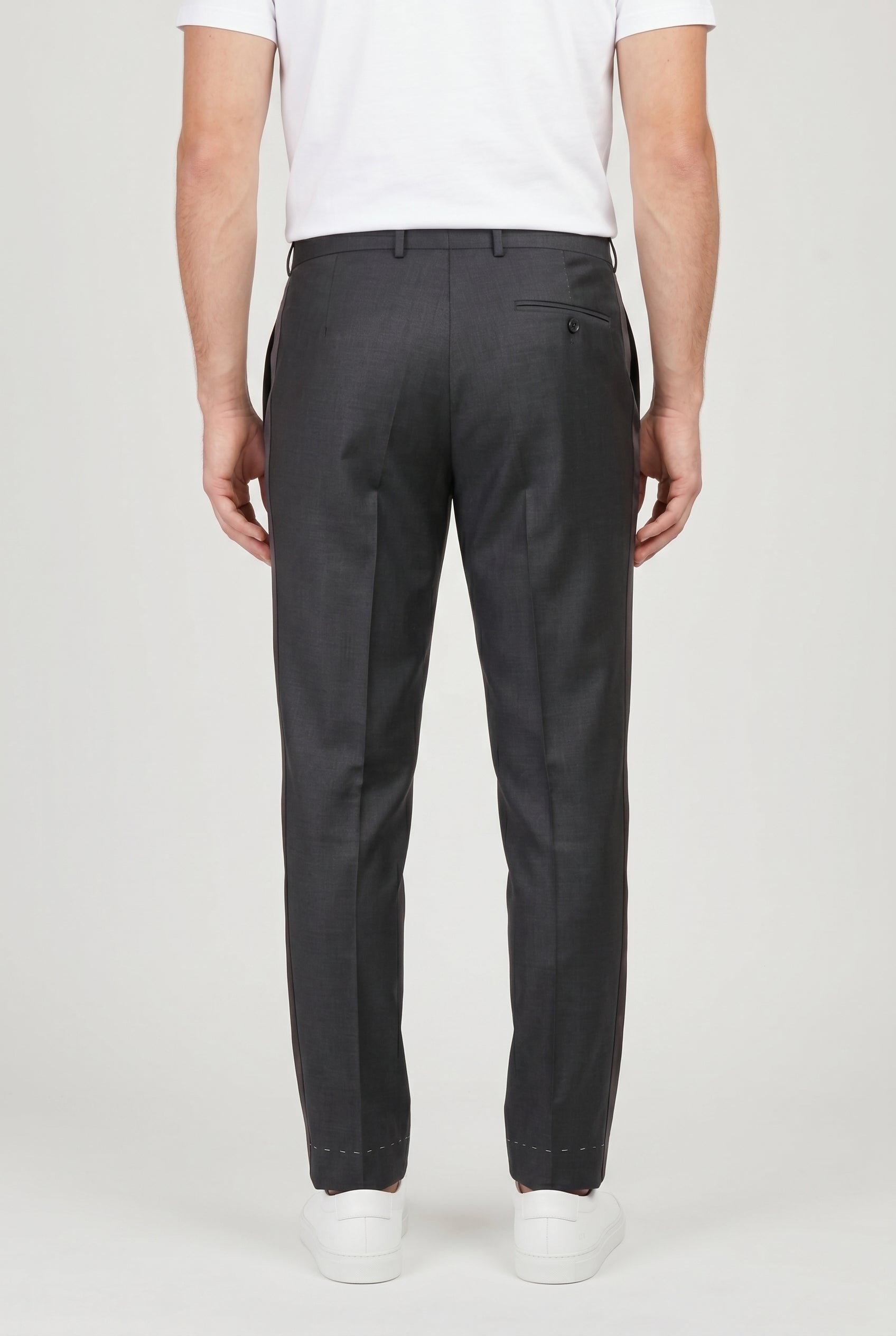 BRUNELLO CUCINELLI MEN'S DARK GREY WOOL BLEND TROUSERS