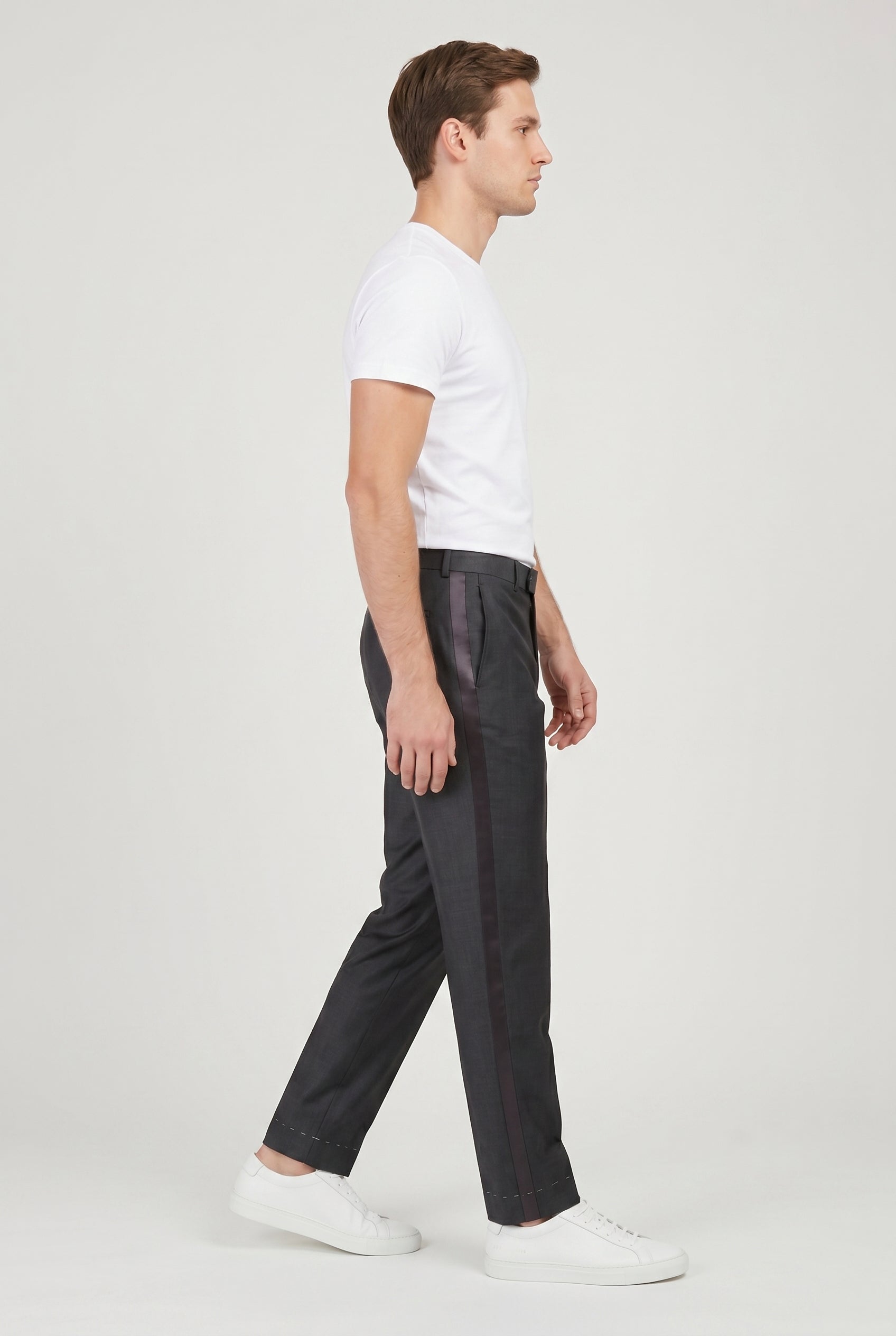 BRUNELLO CUCINELLI MEN'S DARK GREY WOOL BLEND TROUSERS