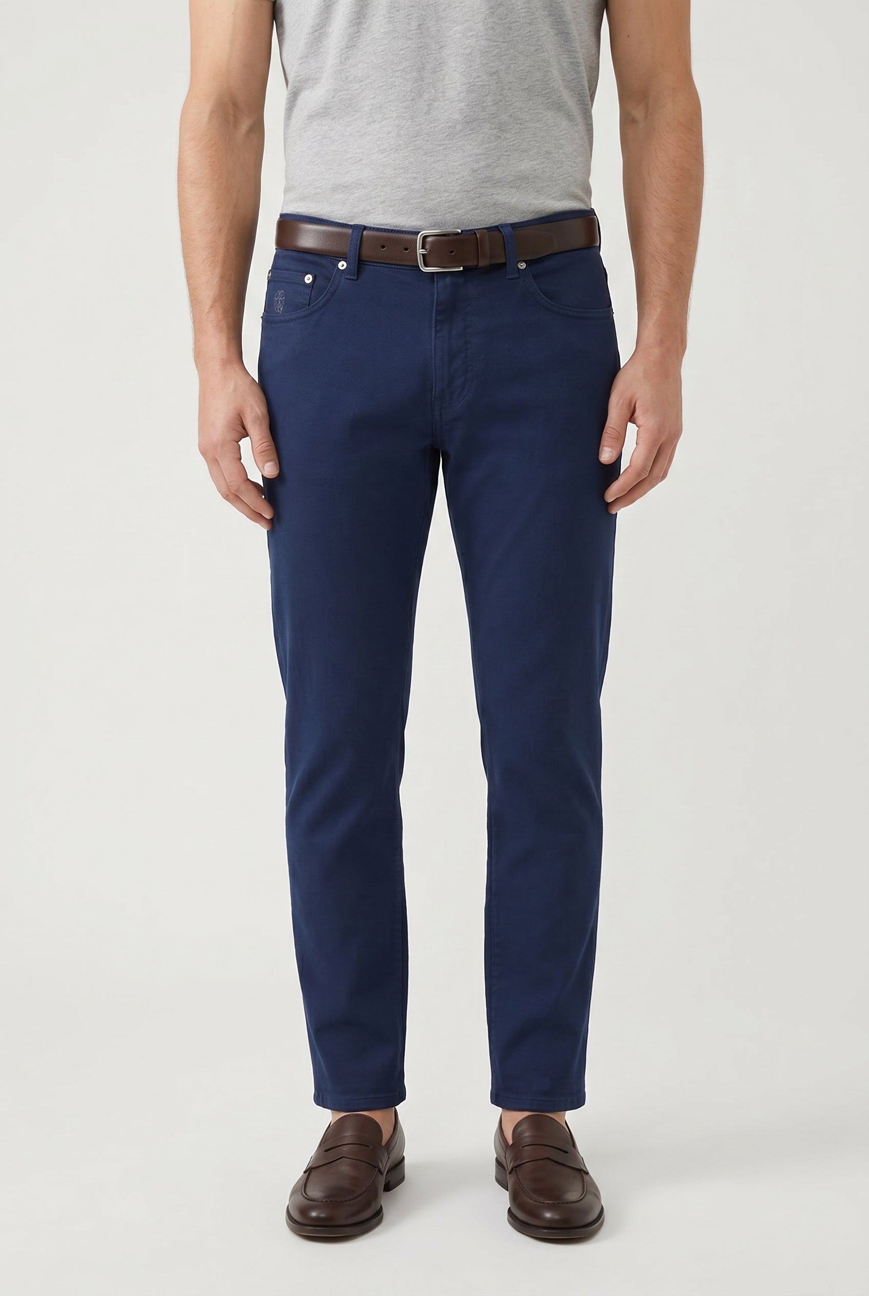 BRUNELLO CUCINELLI MEN'S DARK BLUE TRADITIONAL FIT TROUSERS