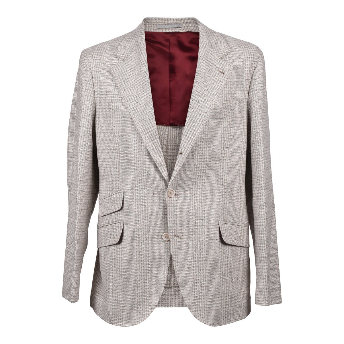 BRUNELLO CUCINELLI MEN'S SAND WOOL BLEND CHECK SUIT