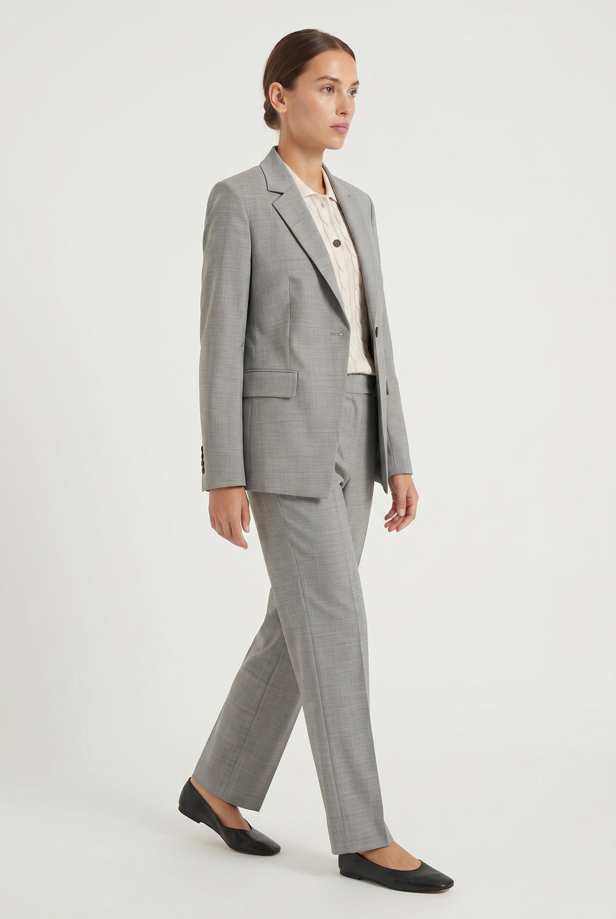 BRUNELLO CUCINELLI WOMEN'S LIGHT GREY WOOL TAILORED BLAZER
