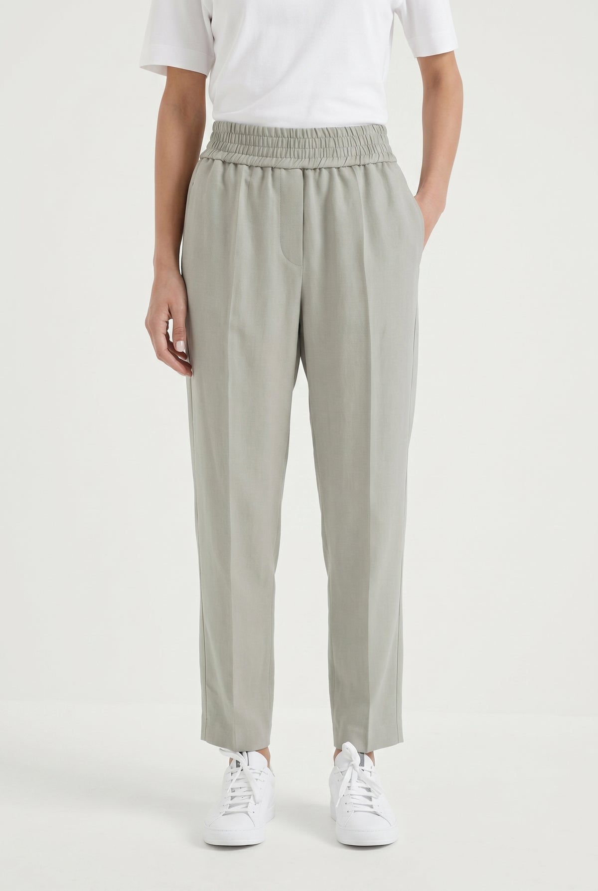 BRUNELLO CUCINELLI WOMEN'S LIGHT GREY RELAXED LINEN TROUSERS