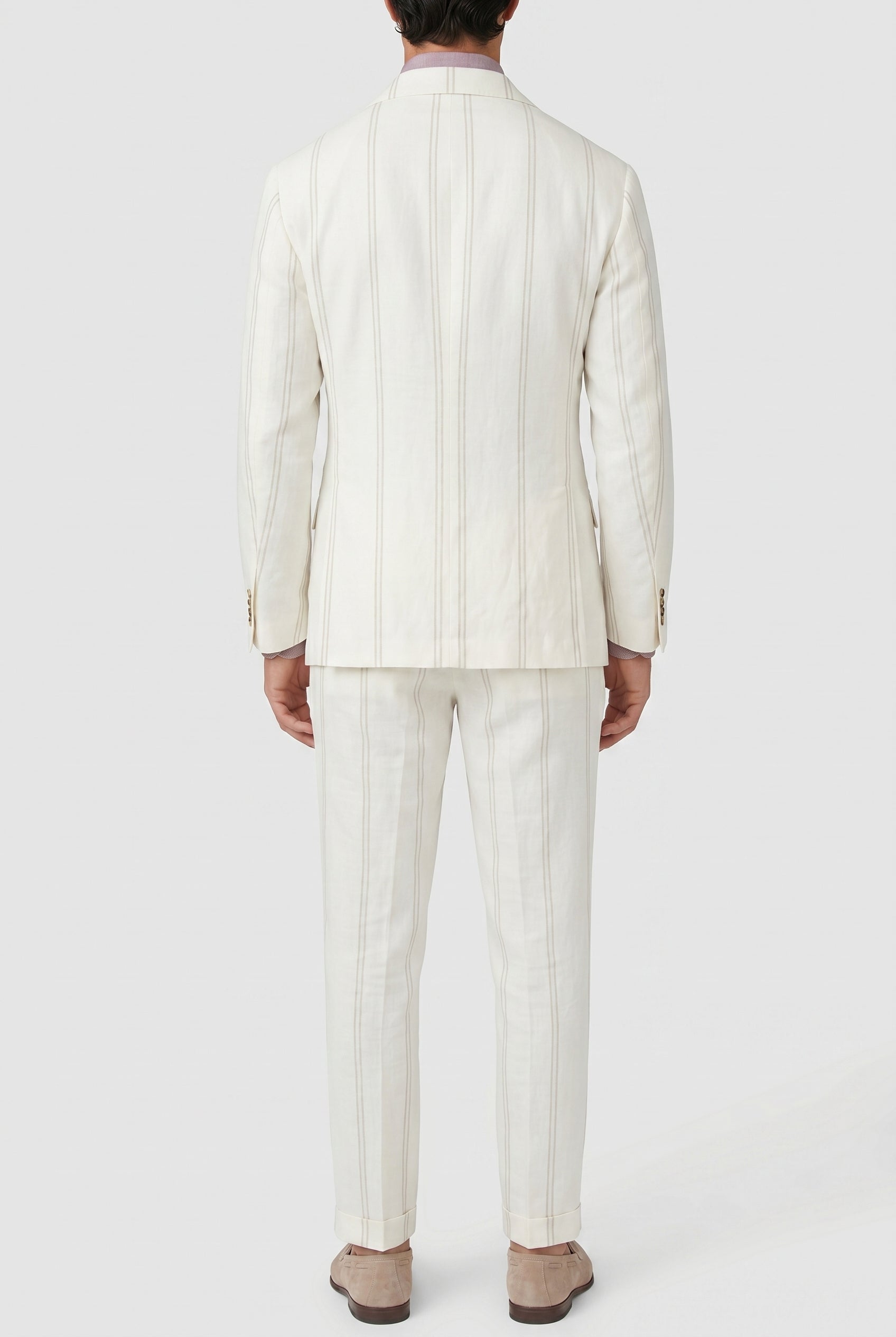 BRUNELLO CUCINELLI MEN'S IVORY LINEN WOOL BLEND SUIT