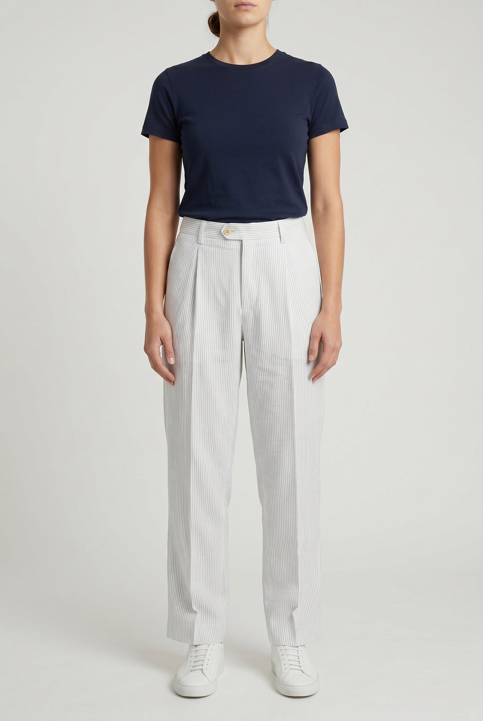 BRUNELLO CUCINELLI WOMEN'S WHITE STRIPED RELAXED TROUSERS