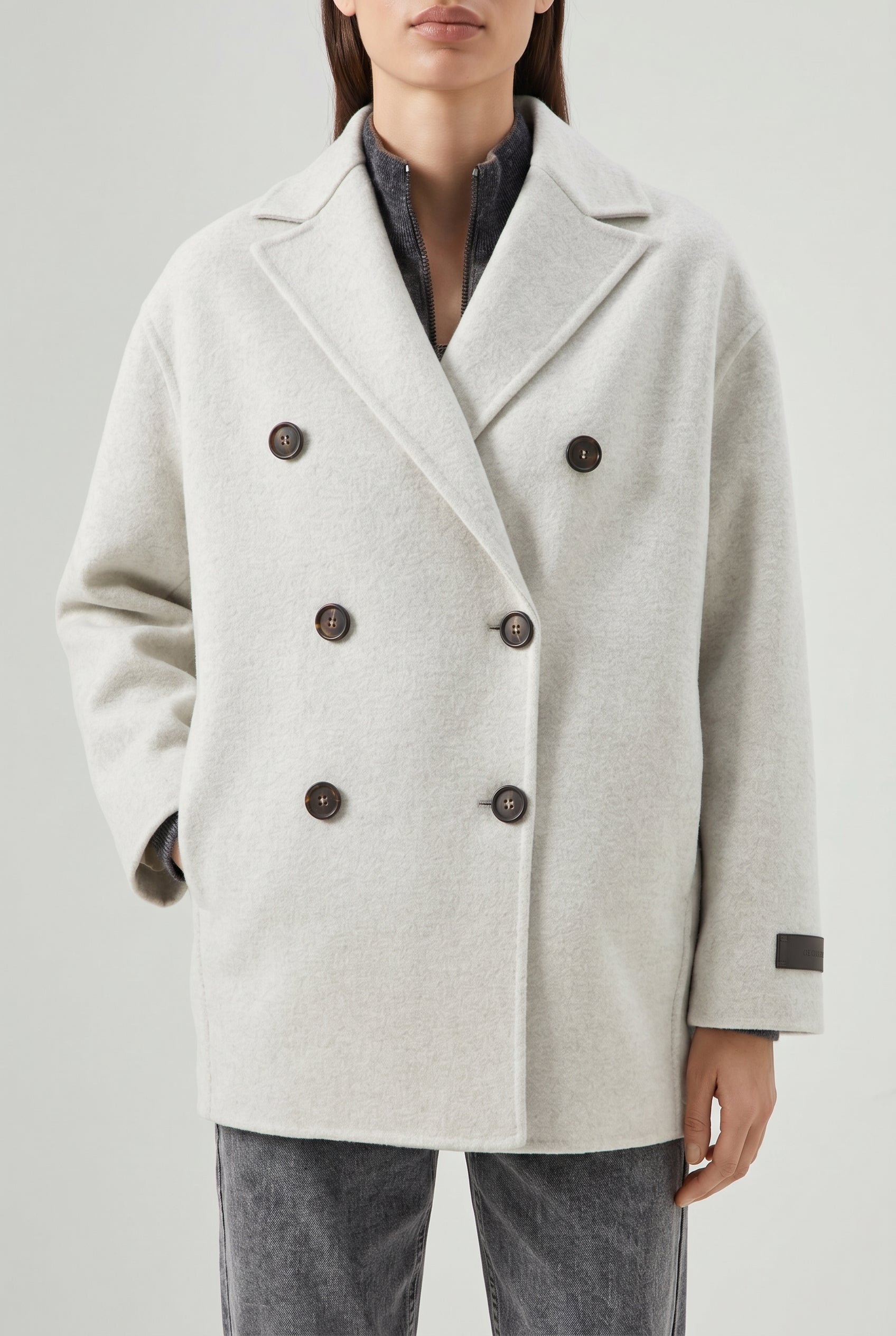 BRUNELLO CUCINELLI WOMEN'S MARBLE DOUBLE-BREASTED WOOL COAT
