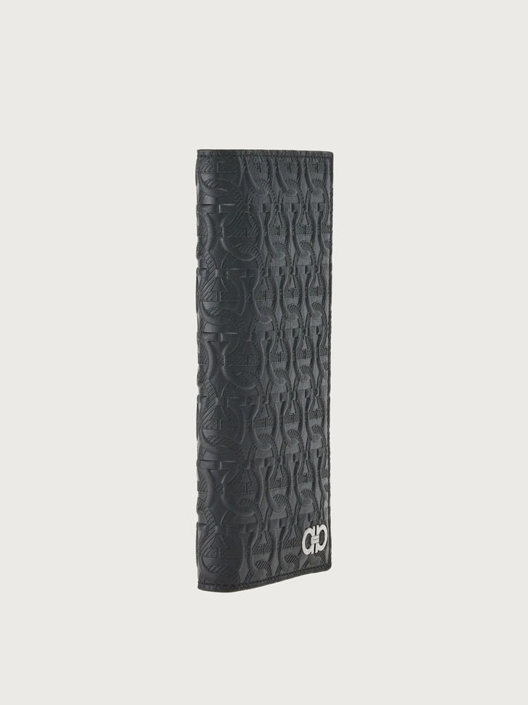 FERRAGAMO MEN'S BLACK EMBOSSED CALF LEATHER WALLET