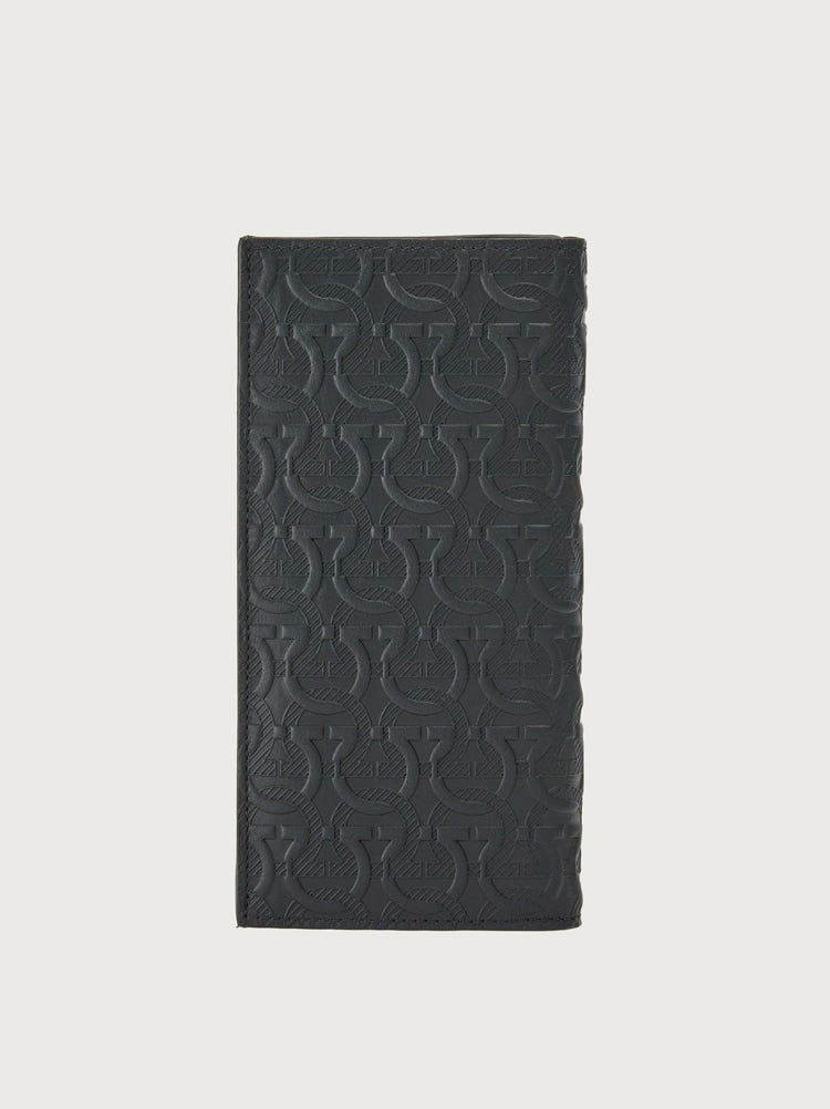 FERRAGAMO MEN'S BLACK EMBOSSED CALF LEATHER WALLET