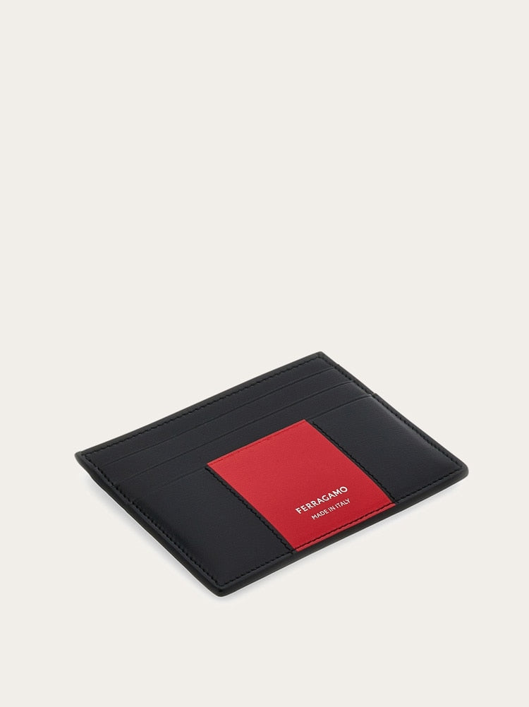 FERRAGAMO MEN'S BLACK RED LEATHER CARDHOLDER