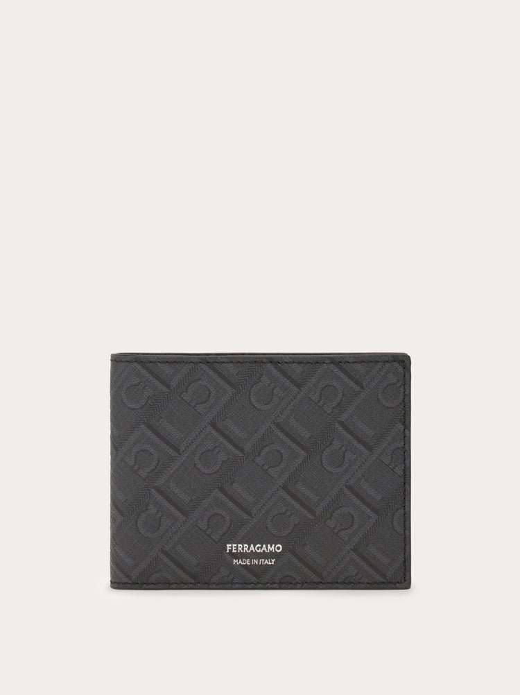FERRAGAMO MEN'S BLACK PATTERNED FABRIC WALLET