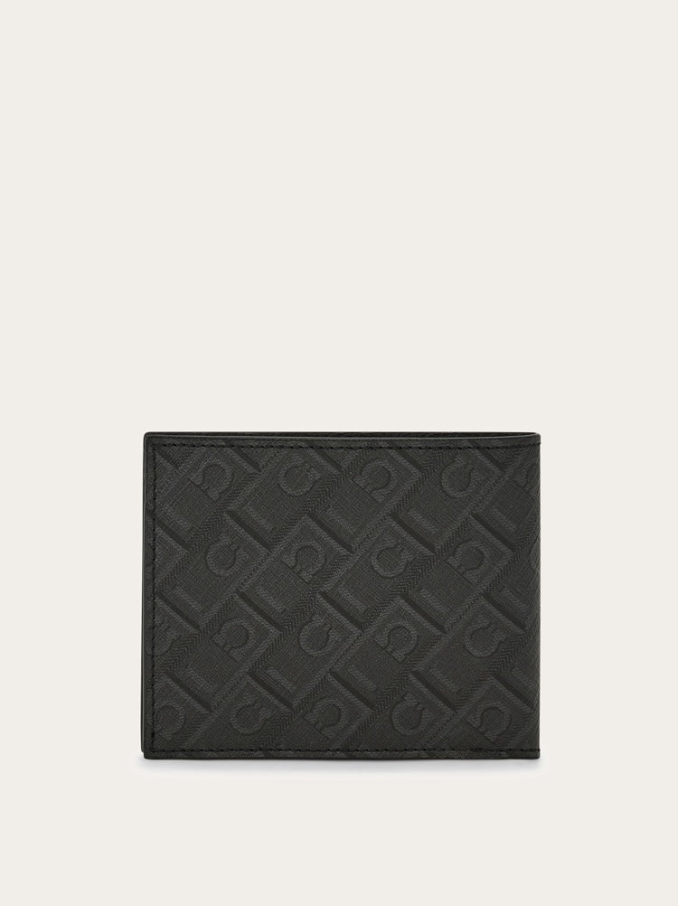 FERRAGAMO MEN'S BLACK EMBOSSED FABRIC WALLET