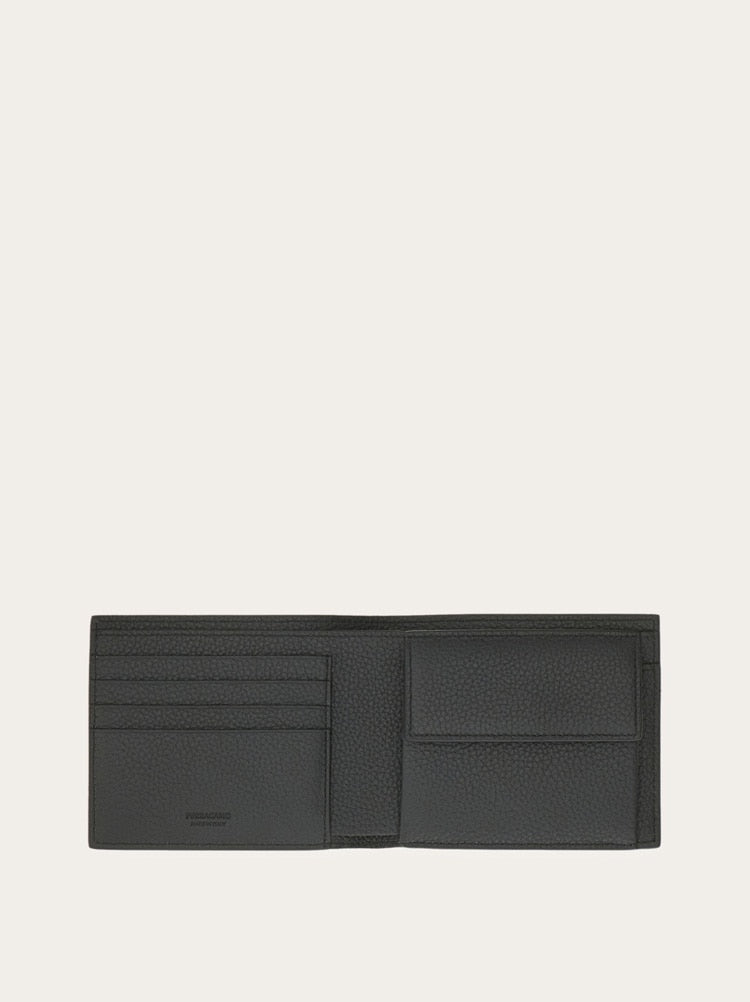 FERRAGAMO MEN'S BLACK EMBOSSED FABRIC WALLET