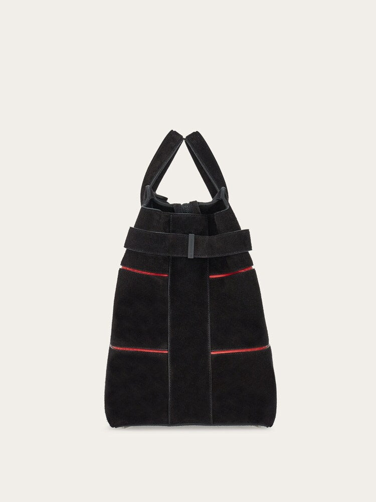 FERRAGAMO MEN'S BLACK SUEDE LEATHER BAG