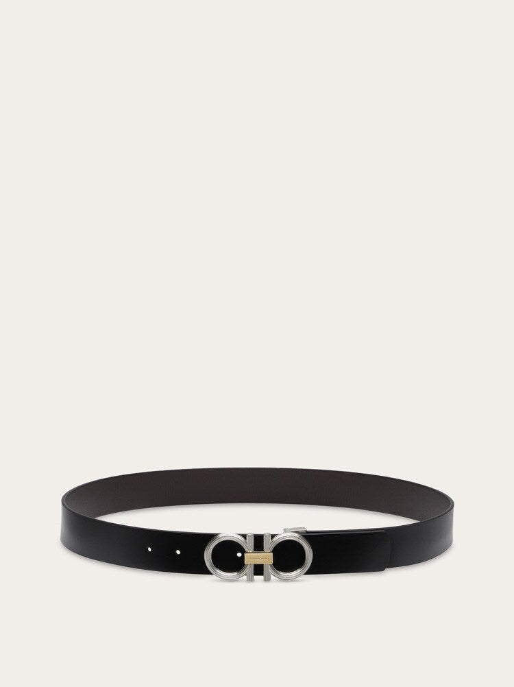 FERRAGAMO MEN'S BLACK CALF LEATHER BELT