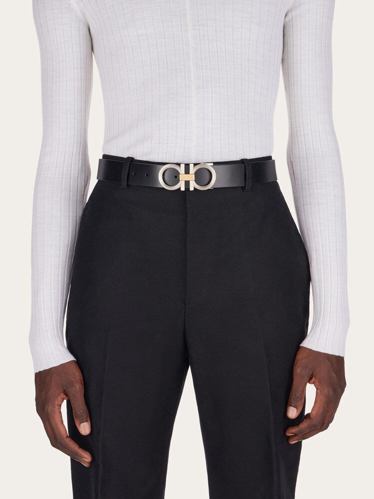 FERRAGAMO MEN'S BLACK CALF LEATHER BELT